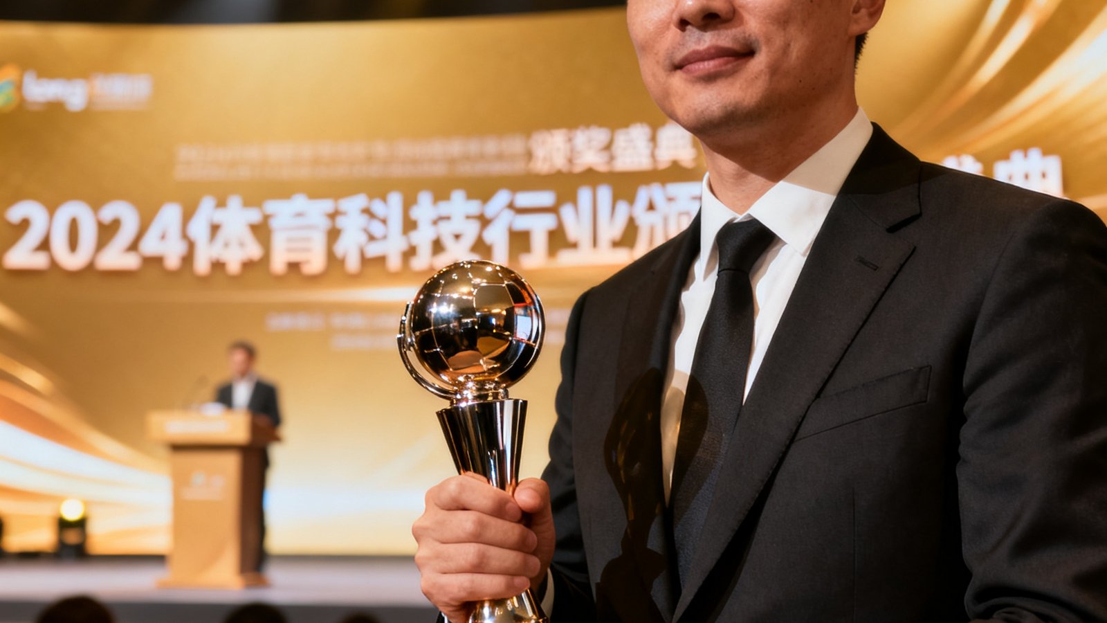 long8唯一国际代表在行业颁奖典礼上捧起最佳体育科技平台奖杯的瞬间